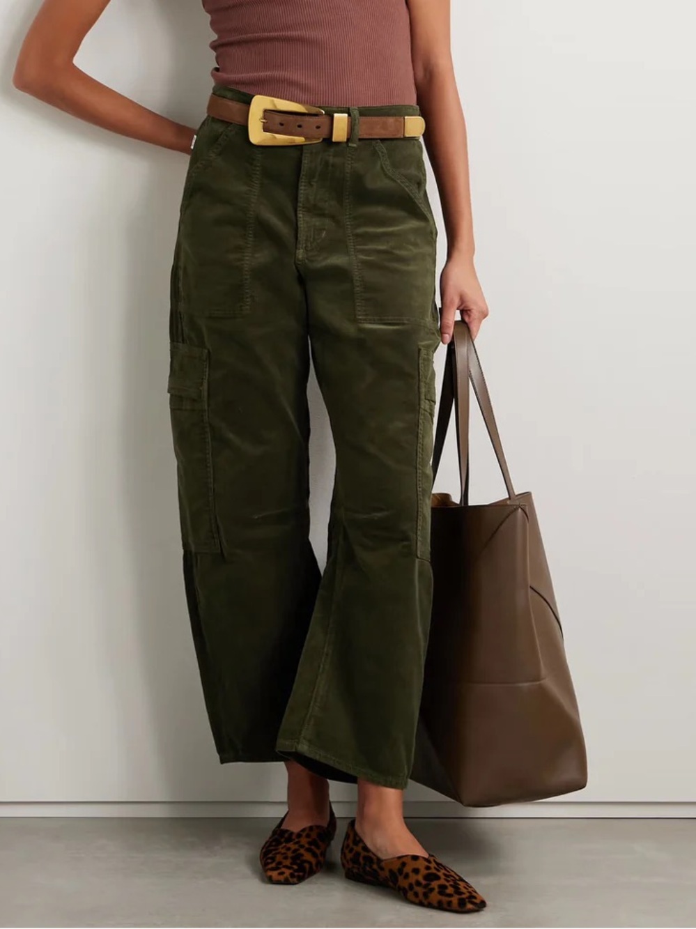Citizens of Humanity Dark Green Marcelle Corduroy Wide-leg Cargo Pants - Picture 2 of 7